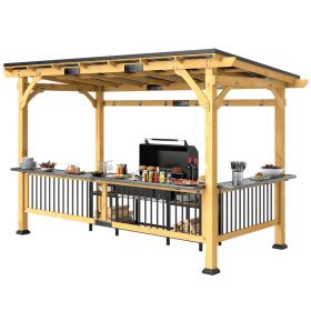 13 X 6 Wooden BBQ Grill Gazebo, Outdoor Hardtop Grill Gazebo With Metal Roof, 2 Bar Shelves And 6 Hooks, Natural 13 X 6 Wooden BBQ Grill Gazebo, Outdoor Hardtop Grill Gazebo With Metal Roof, 2 Bar Shelves And 6 Hooks, Natural