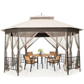 Outdoor 10 x 12 Ft Octagon Gazebo with Mosquito Net Sidewalls and Beige Canopy Outdoor 10 x 12 Ft Octagon Gazebo with Mosquito Net Sidewalls and Beige Canopy